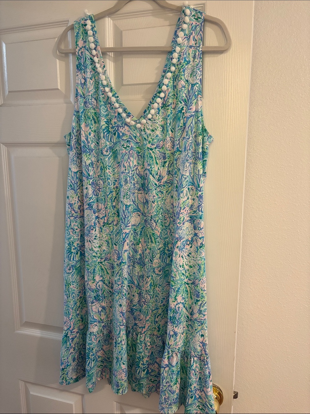 Lilly Pulitzer Sleeveless Blue Green Ocean Print V-Neck Sundress
